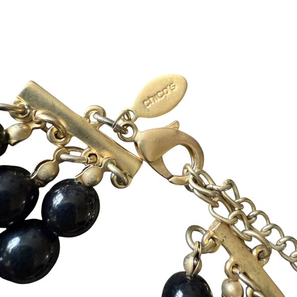 Chicos Statement Multi-Strand Beaded Necklace Black Gold Adjustable Length - Picture 5 of 9